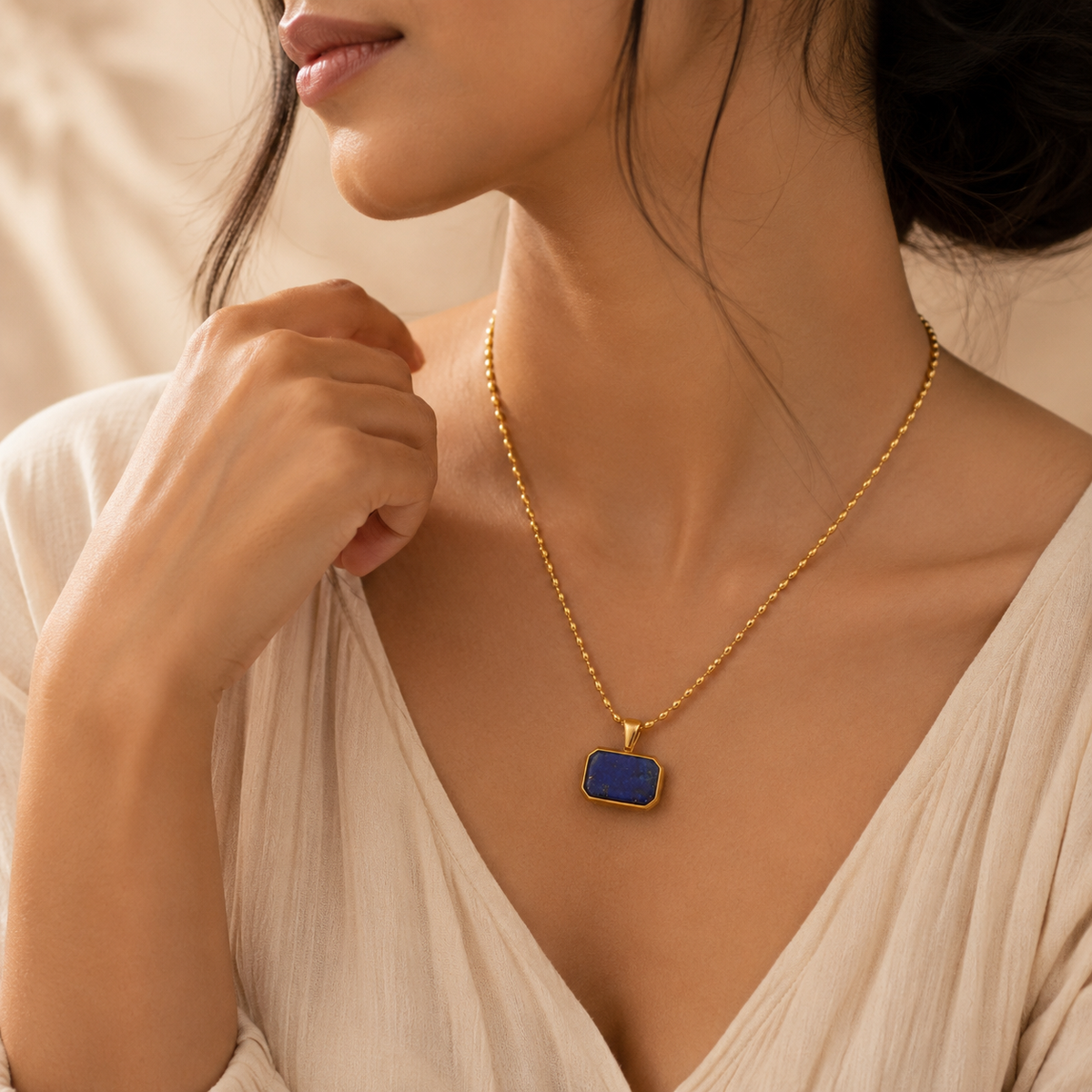 Azure Deep Blue RECTANGLE Necklace | Gold-Tone - For Women | Includes: Necklace
