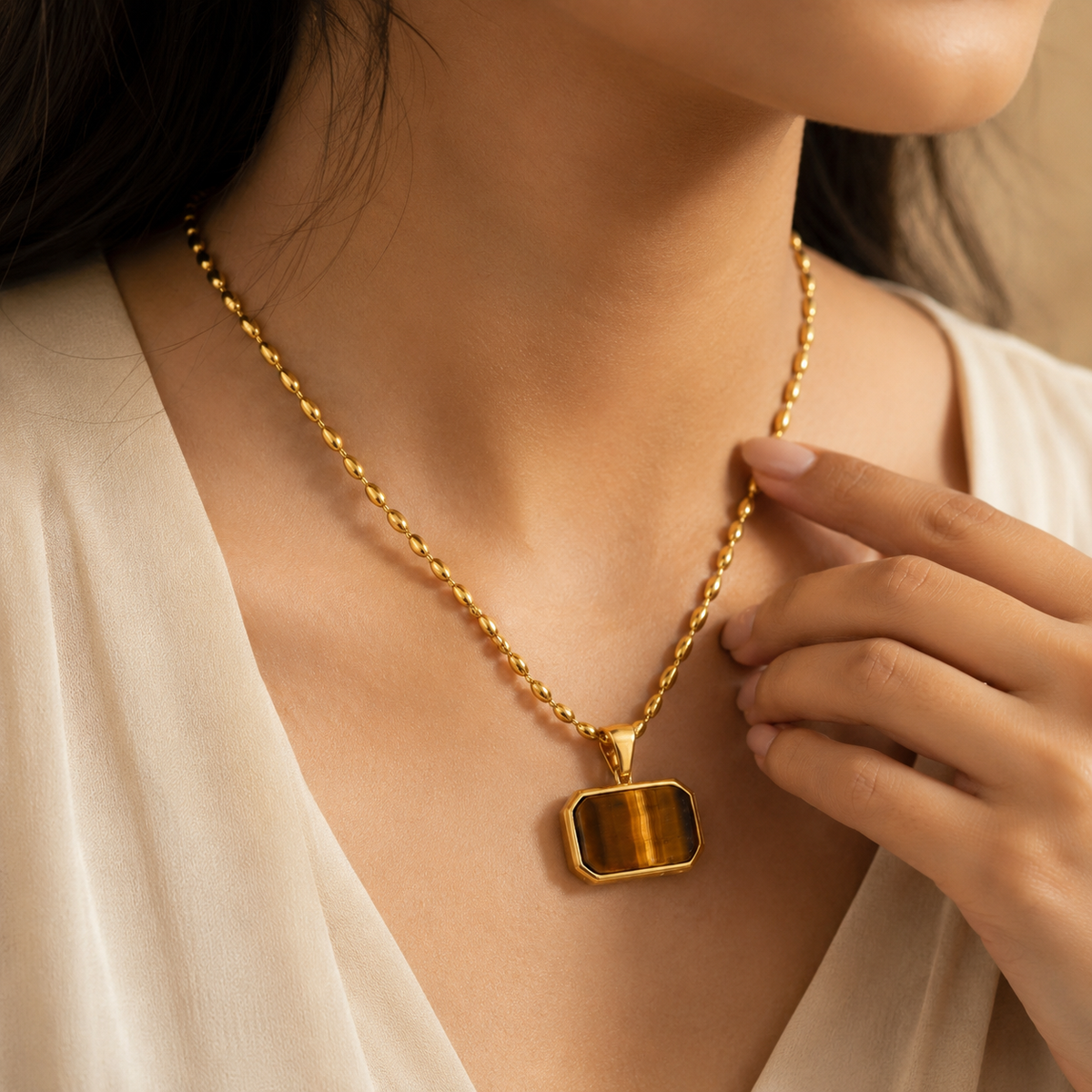 Ember Golden Brown RECTANGLE Necklace | Gold-Tone - For Women | Includes: Necklace