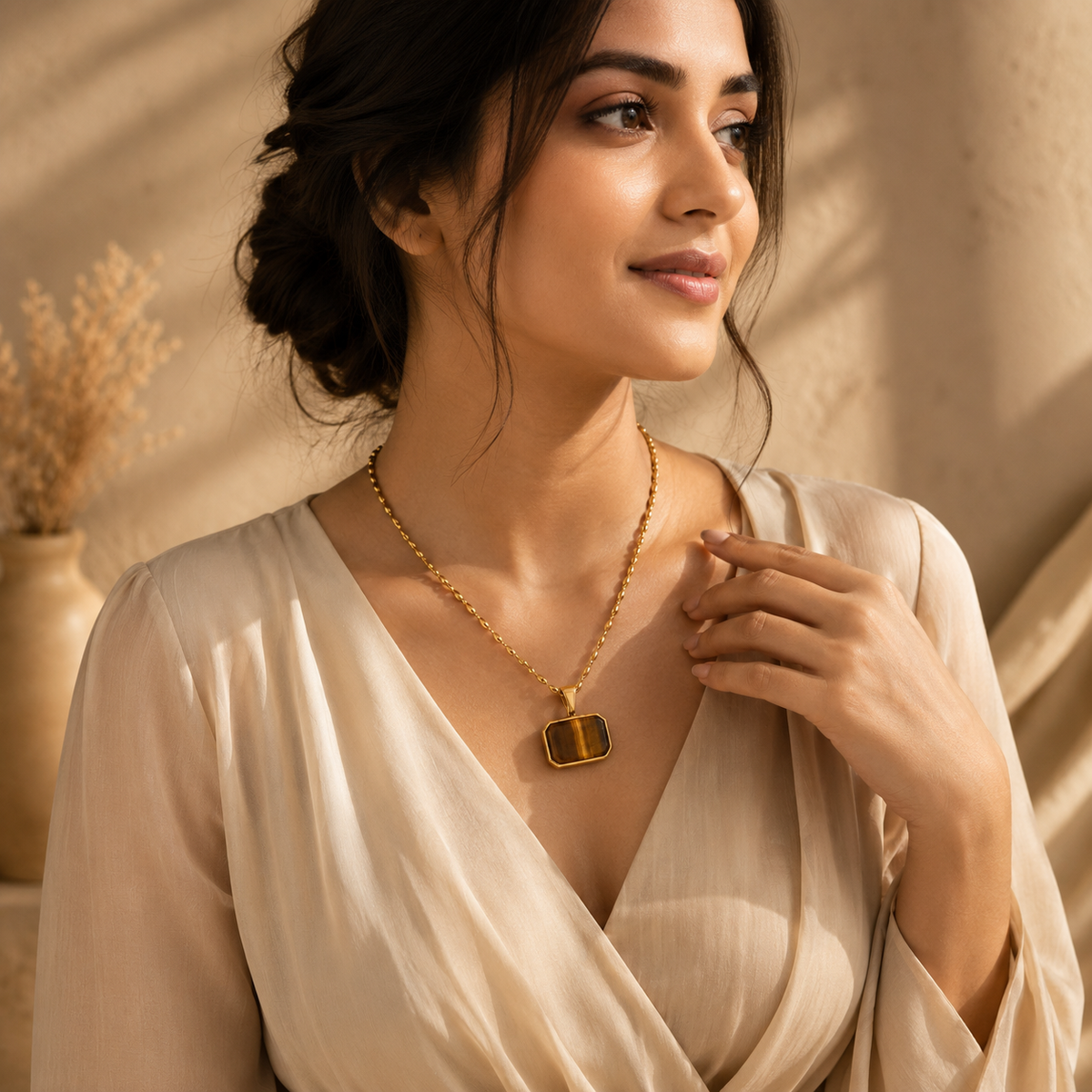Ember Golden Brown RECTANGLE Necklace | Gold-Tone - For Women | Includes: Necklace