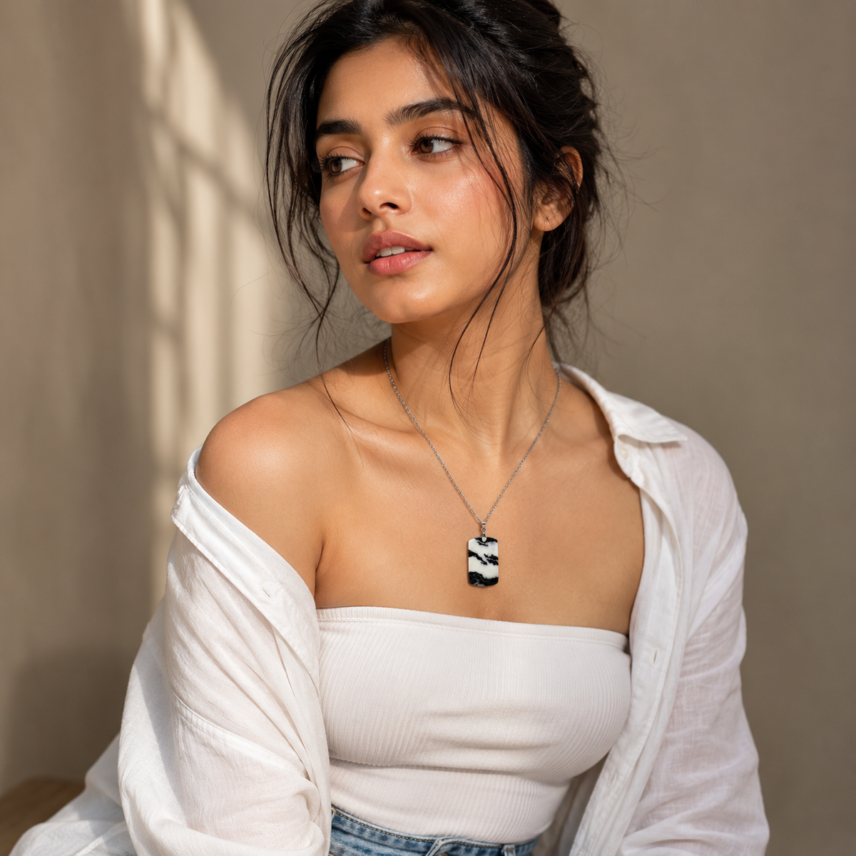 Monochrome Black & White BOLD Necklace | Silver-Tone - For Women | Includes: Necklace