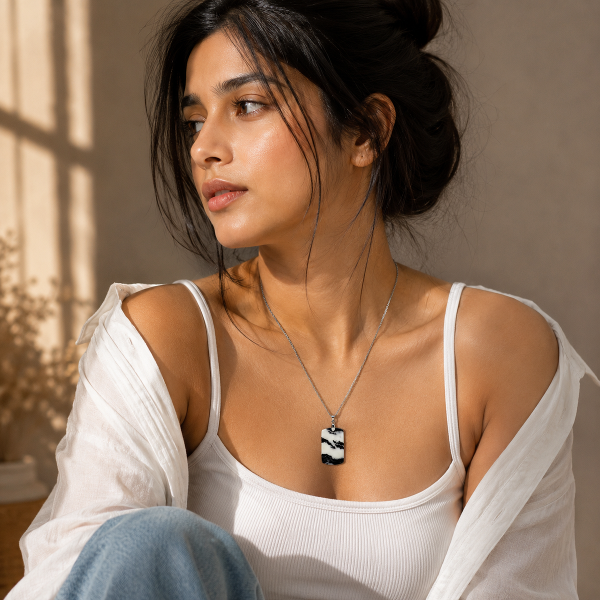 Monochrome Black & White BOLD Necklace | Silver-Tone - For Women | Includes: Necklace