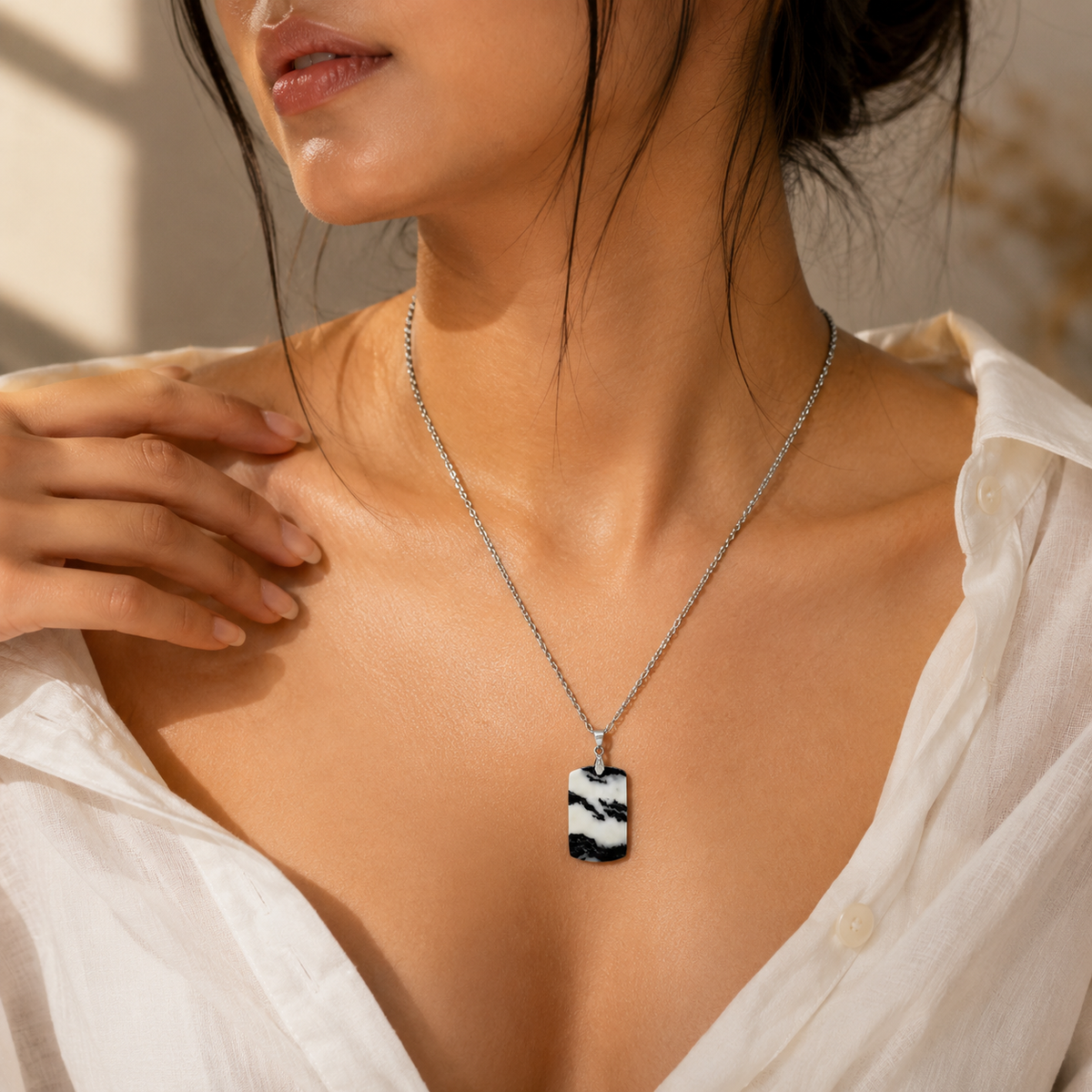Monochrome Black & White BOLD Necklace | Silver-Tone - For Women | Includes: Necklace