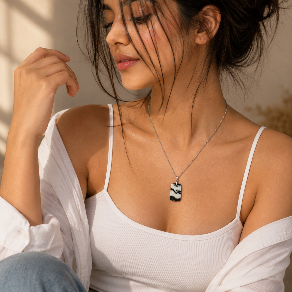 Monochrome Black & White BOLD Necklace | Silver-Tone - For Women | Includes: Necklace