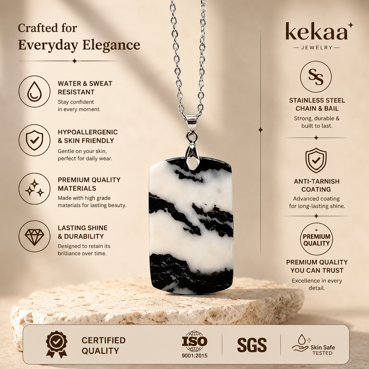 Monochrome Black & White BOLD Necklace | Silver-Tone - For Women | Includes: Necklace