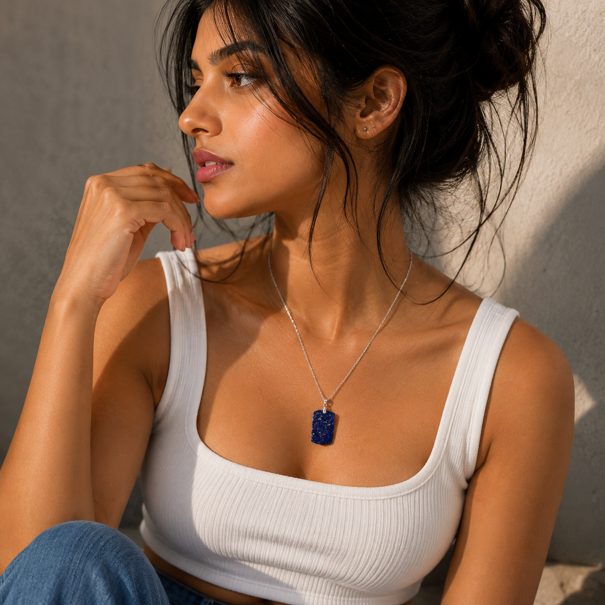 Wisdom Lapis Lazuli REAL Stone BOLD Necklace | Stainless Steel - For Women | Includes: Necklace