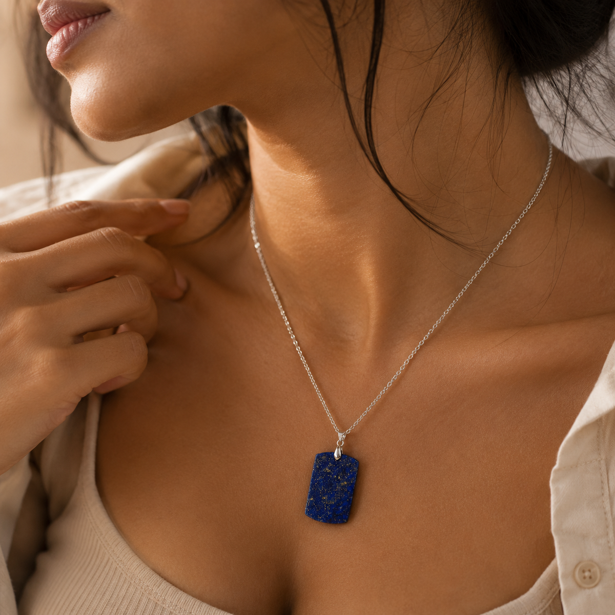 Wisdom Lapis Lazuli REAL Stone BOLD Necklace | Stainless Steel - For Women | Includes: Necklace