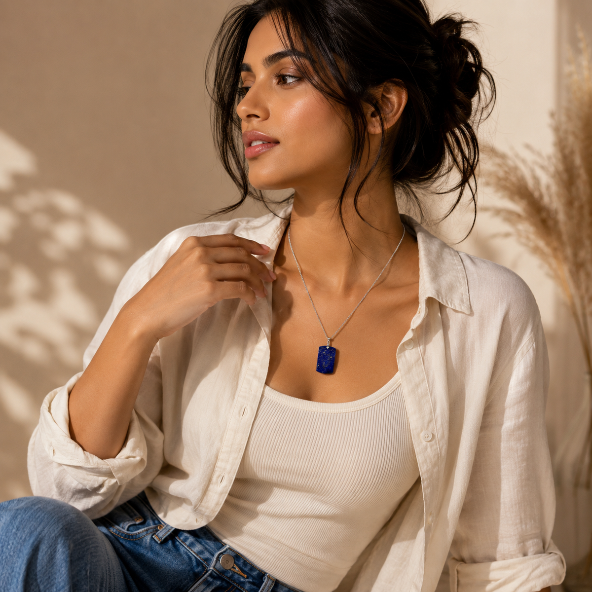 Wisdom Lapis Lazuli REAL Stone BOLD Necklace | Stainless Steel - For Women | Includes: Necklace