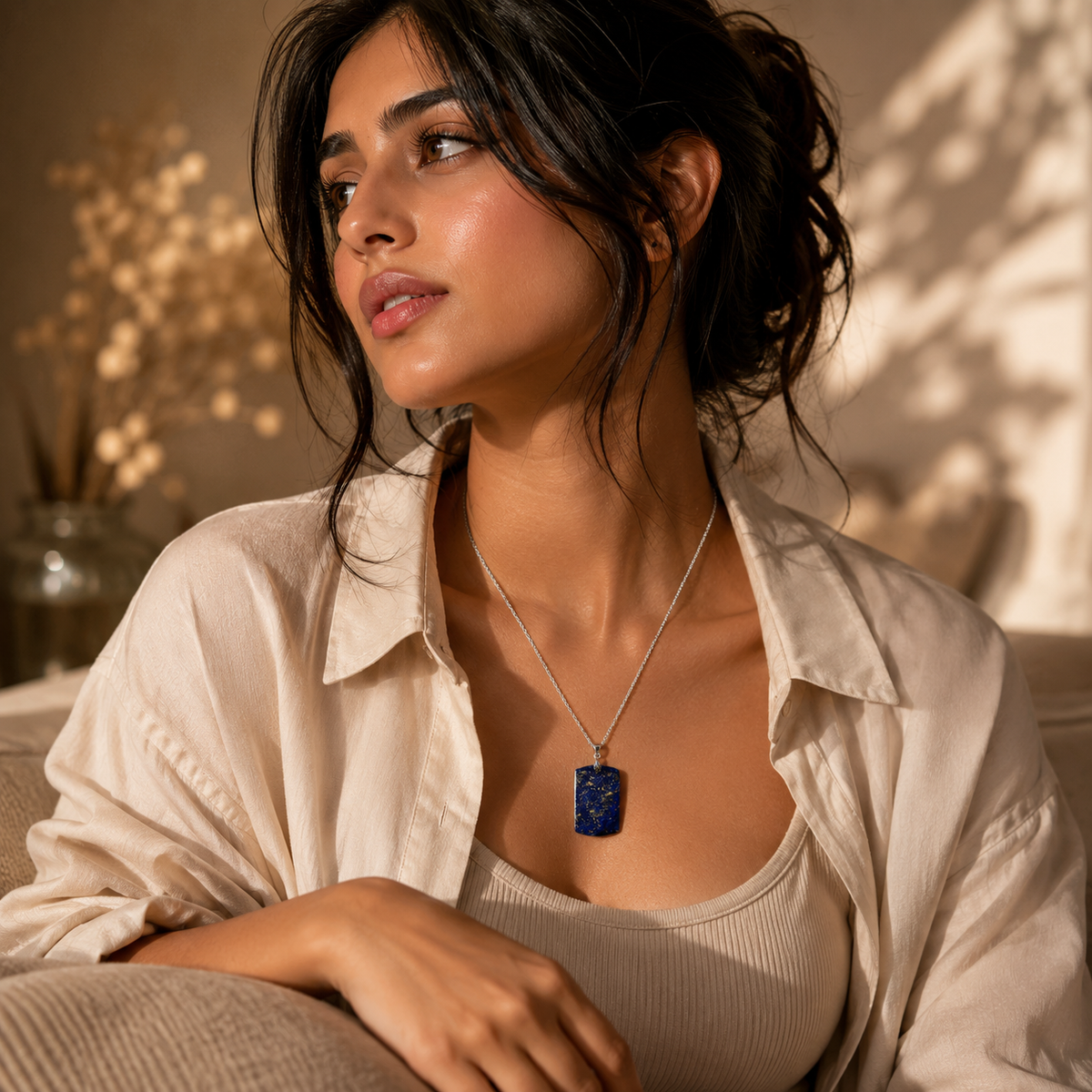 Wisdom Lapis Lazuli REAL Stone BOLD Necklace | Stainless Steel - For Women | Includes: Necklace