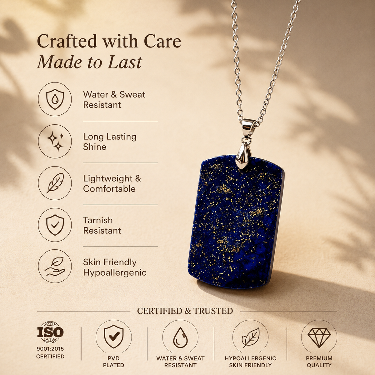 Wisdom Lapis Lazuli REAL Stone BOLD Necklace | Stainless Steel - For Women | Includes: Necklace