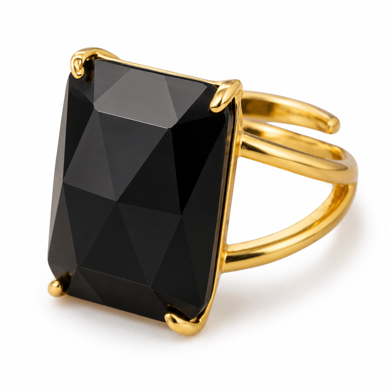 BOLD Blaxk Onyx Stone Golden Flexi Size Ring | 18K Real Gold PVD Plated– For Women | Includes: Ring