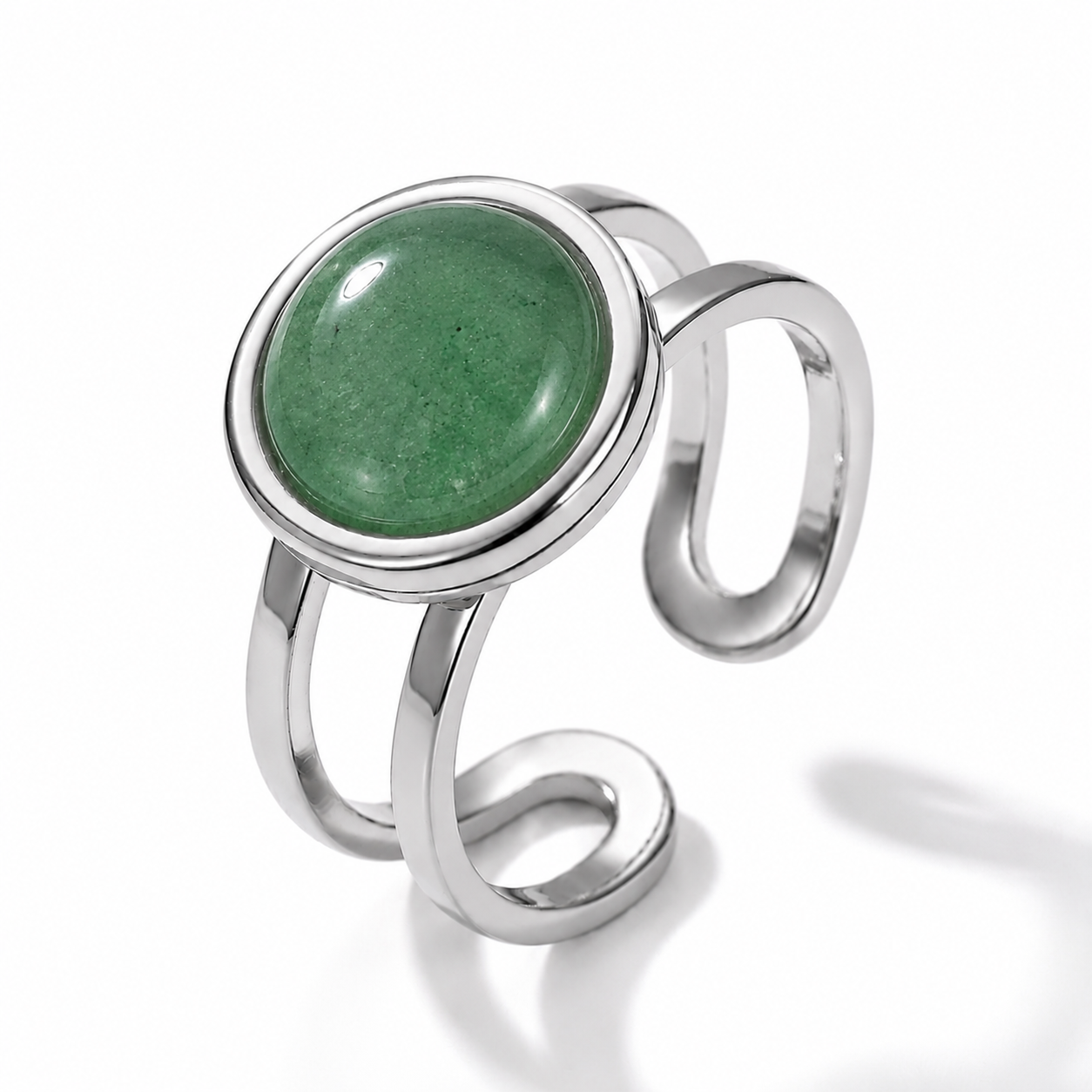 Adjustable Ring with Green Aventurine Stone| Silver Plated -For Women | Includes: Ring
