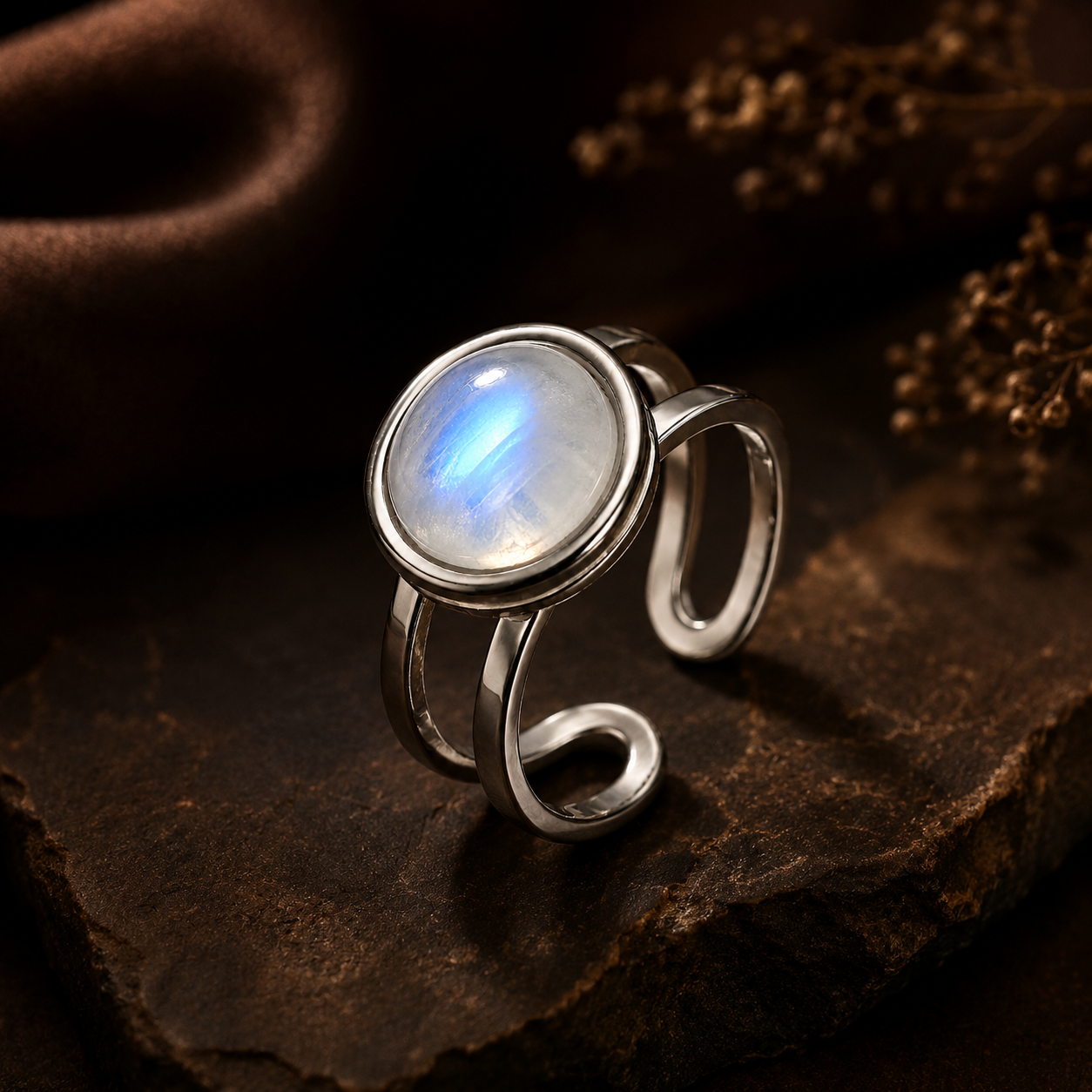 Adjustable Ring with White Quartz Stone| Silver Plated -For Women | Includes: Ring