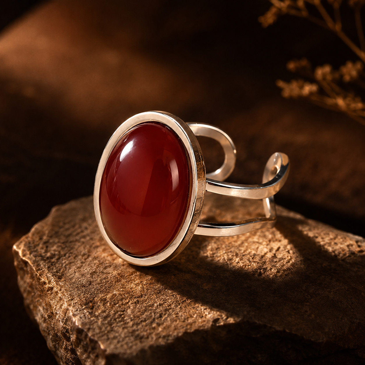 Real Red Onyx Oval Stone Ring | Fadeproof STEEL– For Women | Includes: Ring