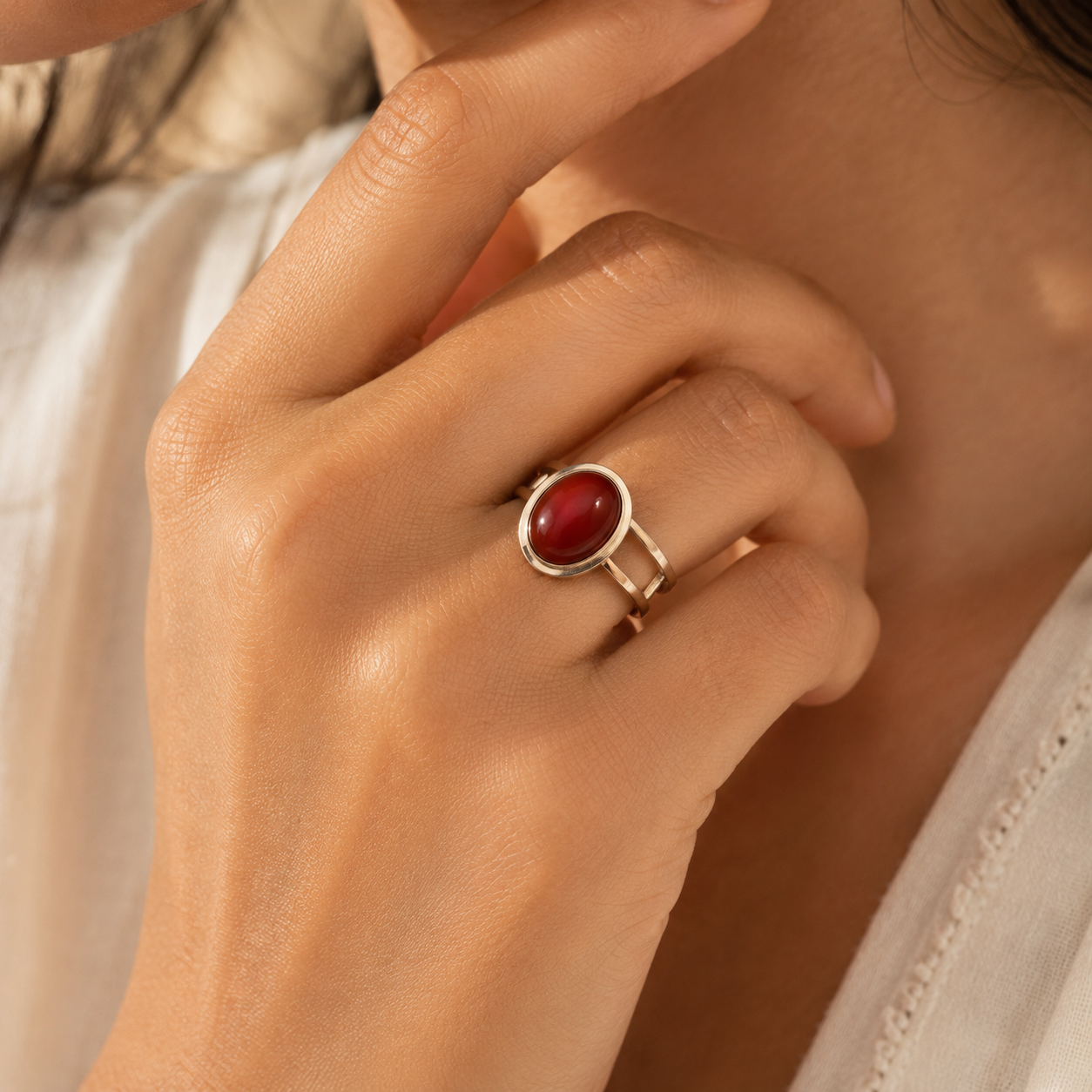 Real Red Onyx Oval Stone Ring | Fadeproof STEEL– For Women | Includes: Ring