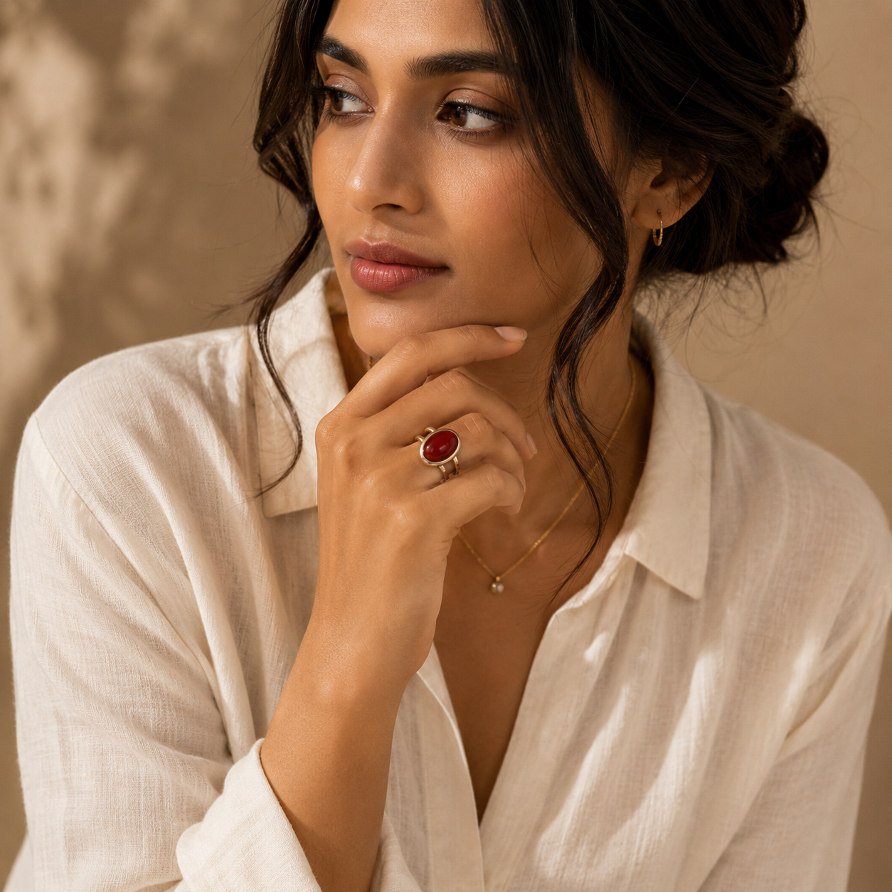 Real Red Onyx Oval Stone Ring | Fadeproof STEEL– For Women | Includes: Ring