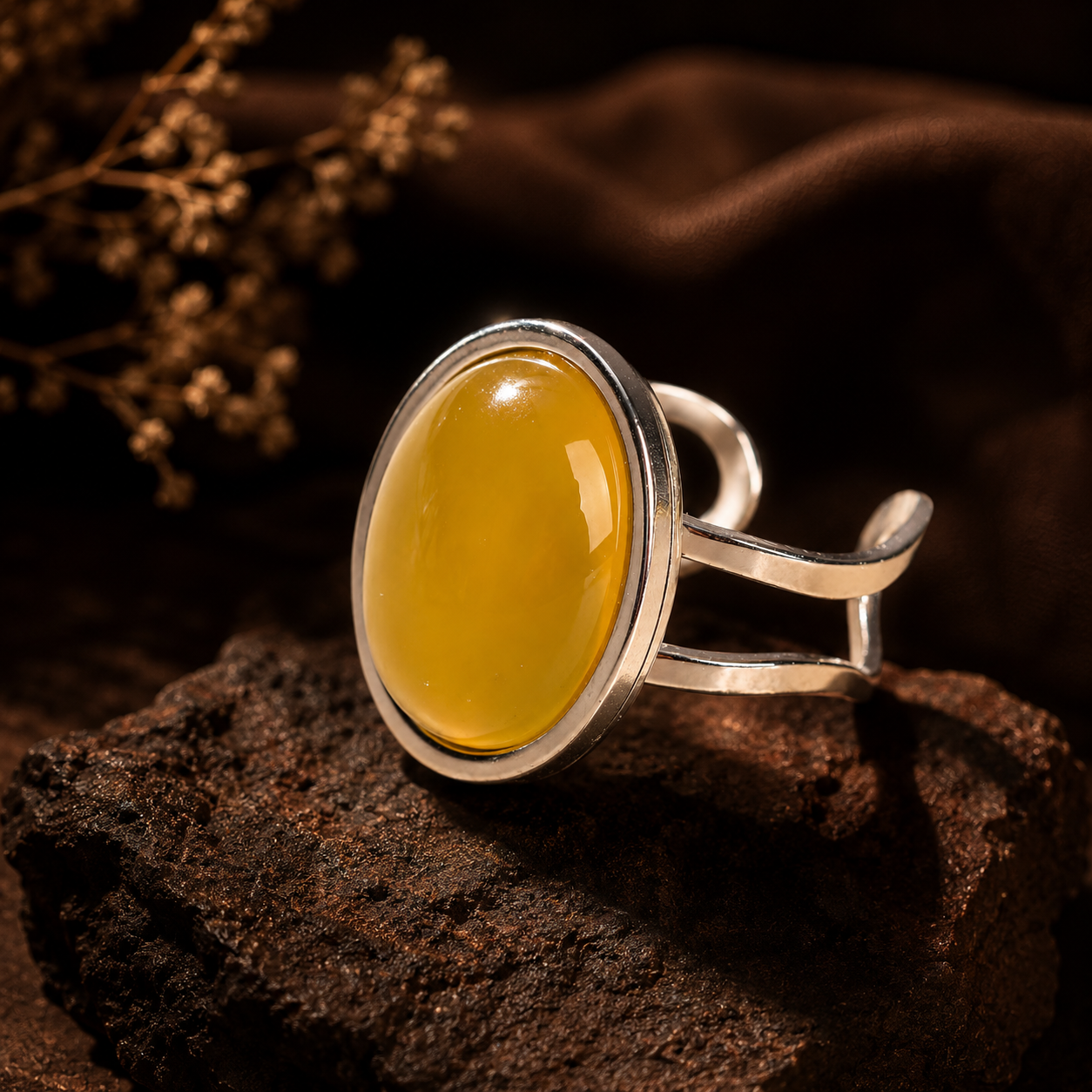 Real Yellow Calcite Oval Stone Ring | Fadeproof STEEL– For Women | Includes: Ring