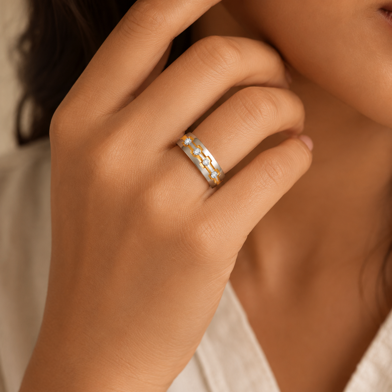 Multi Zircon Titanium Steel Ring | 18K Real Gold PVD Plated– For Women | Includes: Ring
