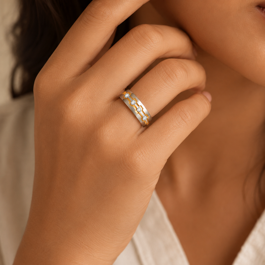 Multi Zircon Titanium Steel Ring | 18K Real Gold PVD Plated– For Women | Includes: Ring
