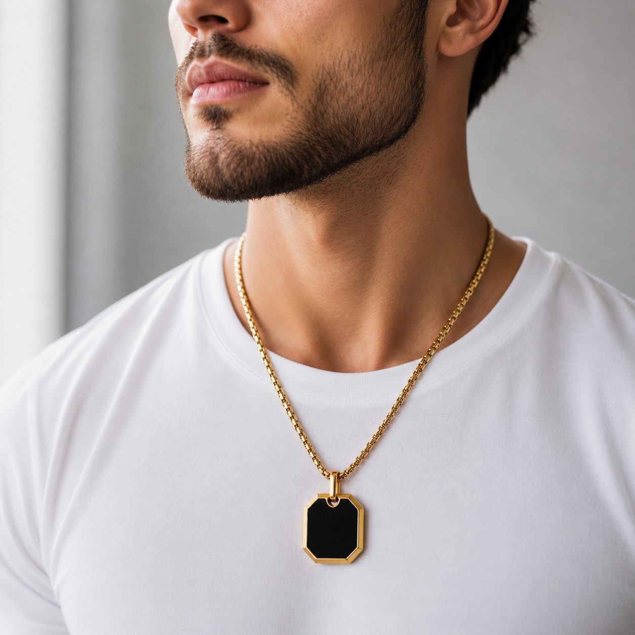 Ultra Posh Black Hexa Pendant Golden Necklace | 18K PVD REAL Gold Plated- For Men| Includes: Necklace