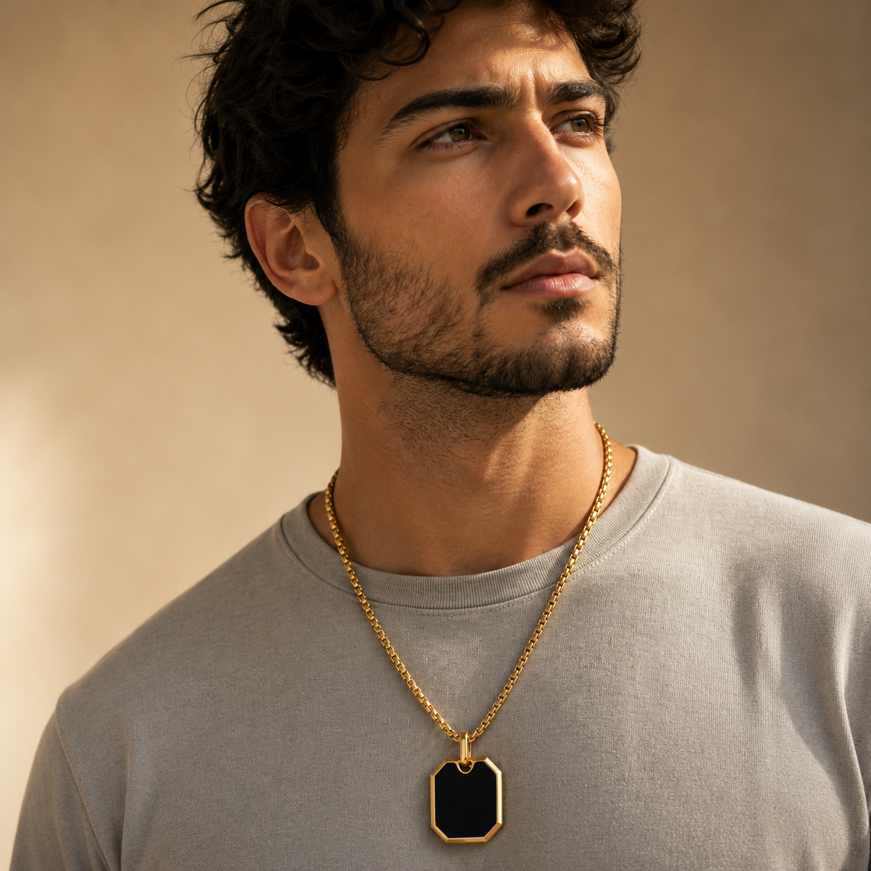 Ultra Posh Black Hexa Pendant Golden Necklace | 18K PVD REAL Gold Plated- For Men| Includes: Necklace