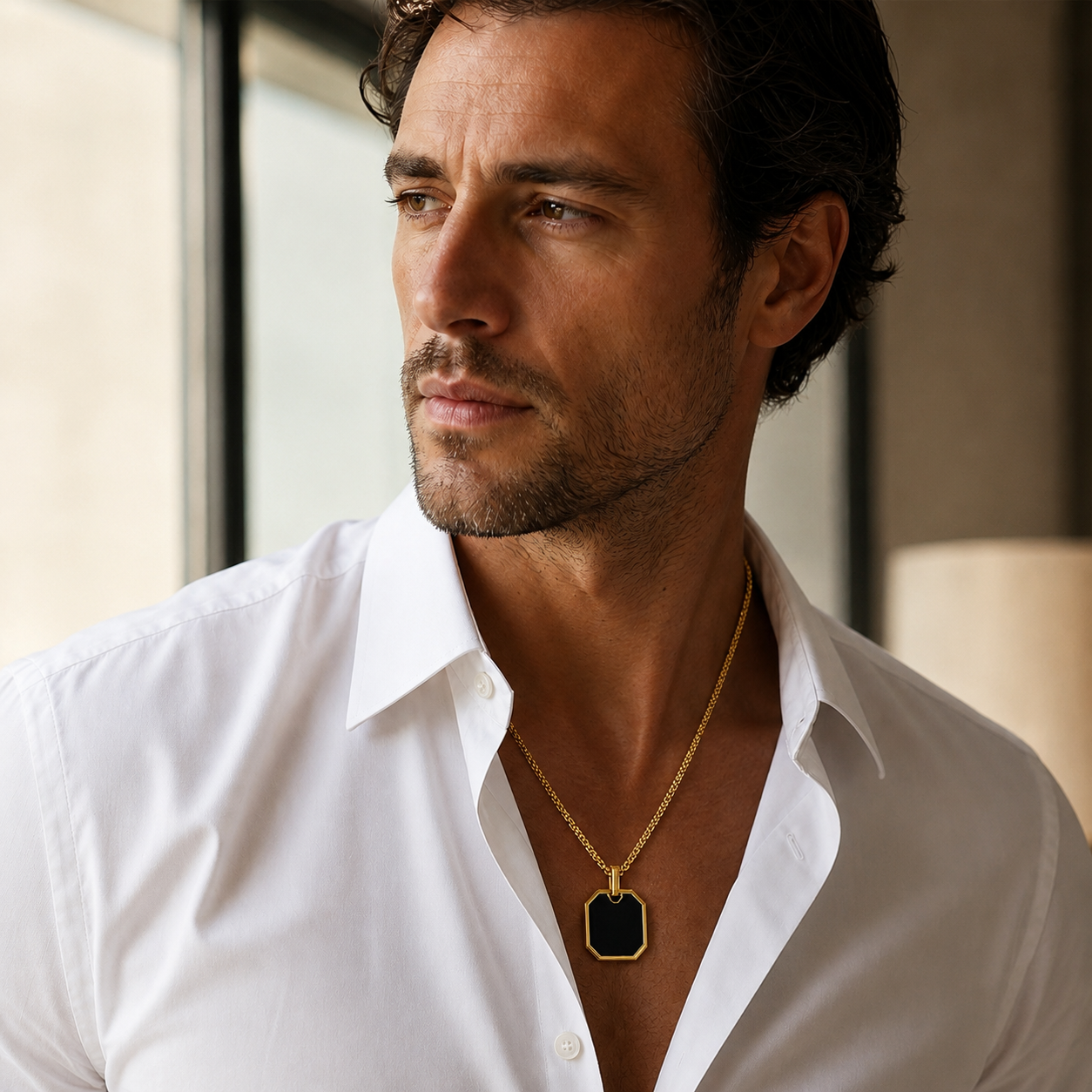 Ultra Posh Black Hexa Pendant Golden Necklace | 18K PVD REAL Gold Plated- For Men| Includes: Necklace
