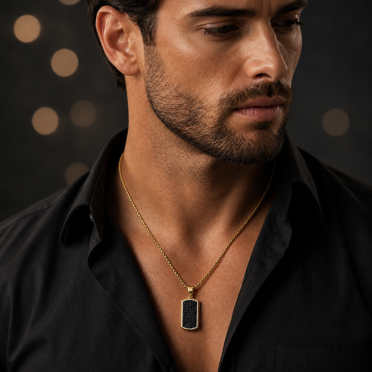 Ultra Posh Black Textured Golden Necklace | 18K PVD REAL Gold Plated- For Men| Includes: Necklace