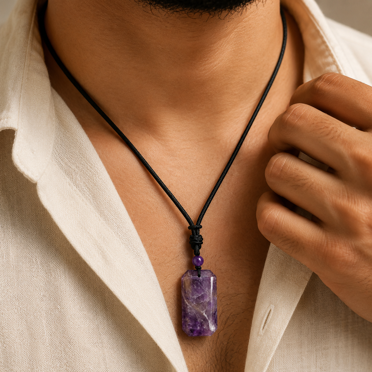 BOLD GenZ Real Amethyst Stone Necklace | Natural Stone- For Men| Includes: Necklace
