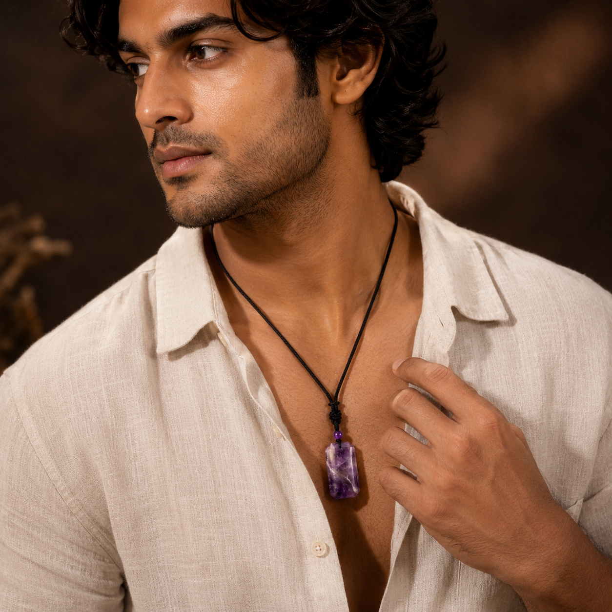 BOLD GenZ Real Amethyst Stone Necklace | Natural Stone- For Men| Includes: Necklace