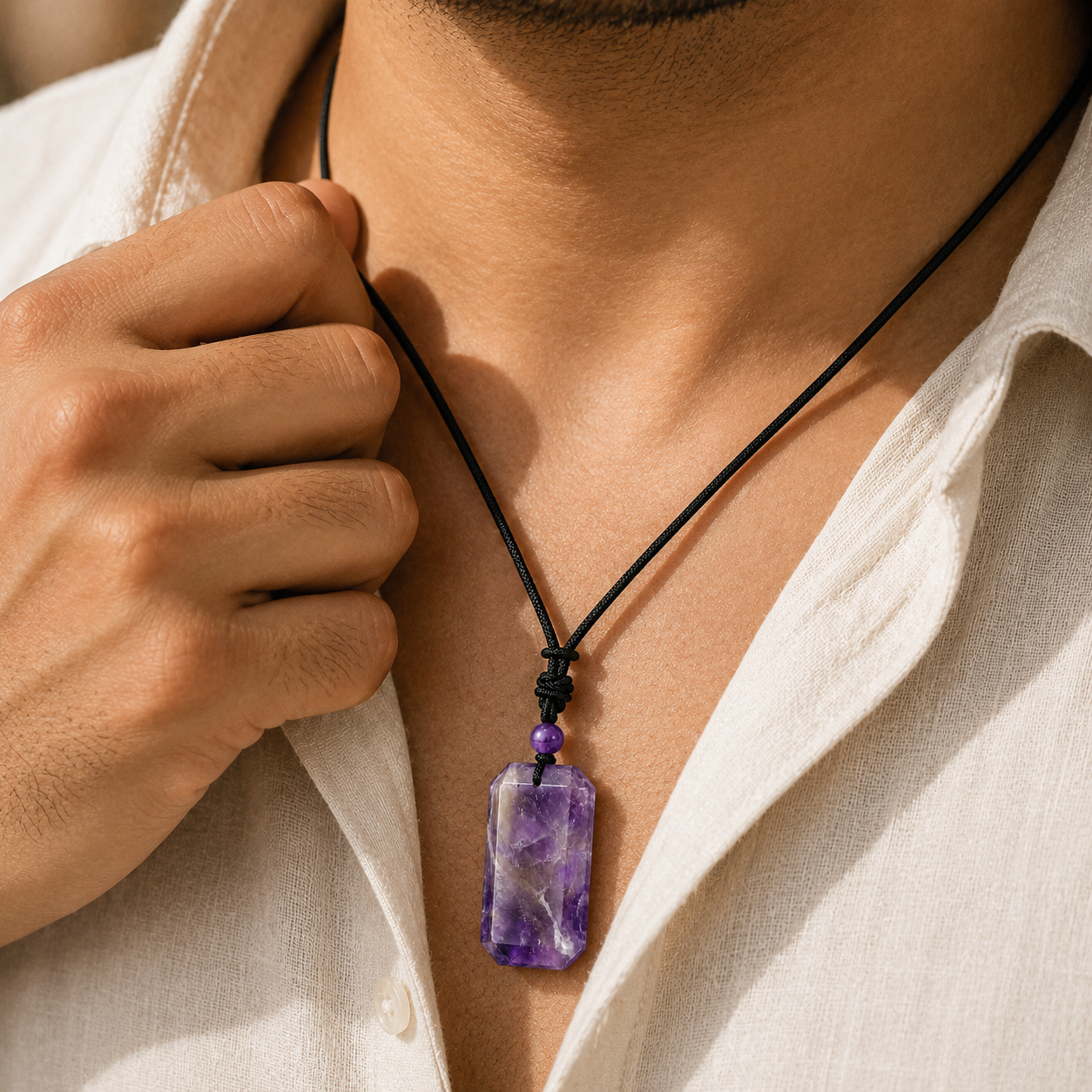 BOLD GenZ Real Amethyst Stone Necklace | Natural Stone- For Men| Includes: Necklace