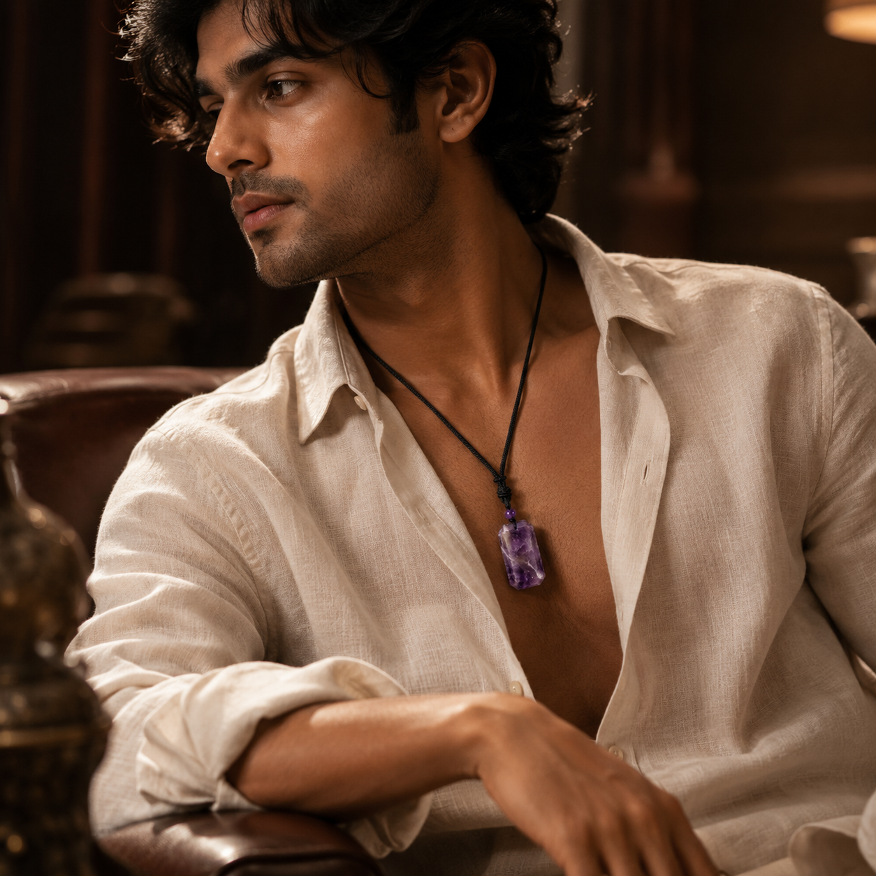 BOLD GenZ Real Amethyst Stone Necklace | Natural Stone- For Men| Includes: Necklace