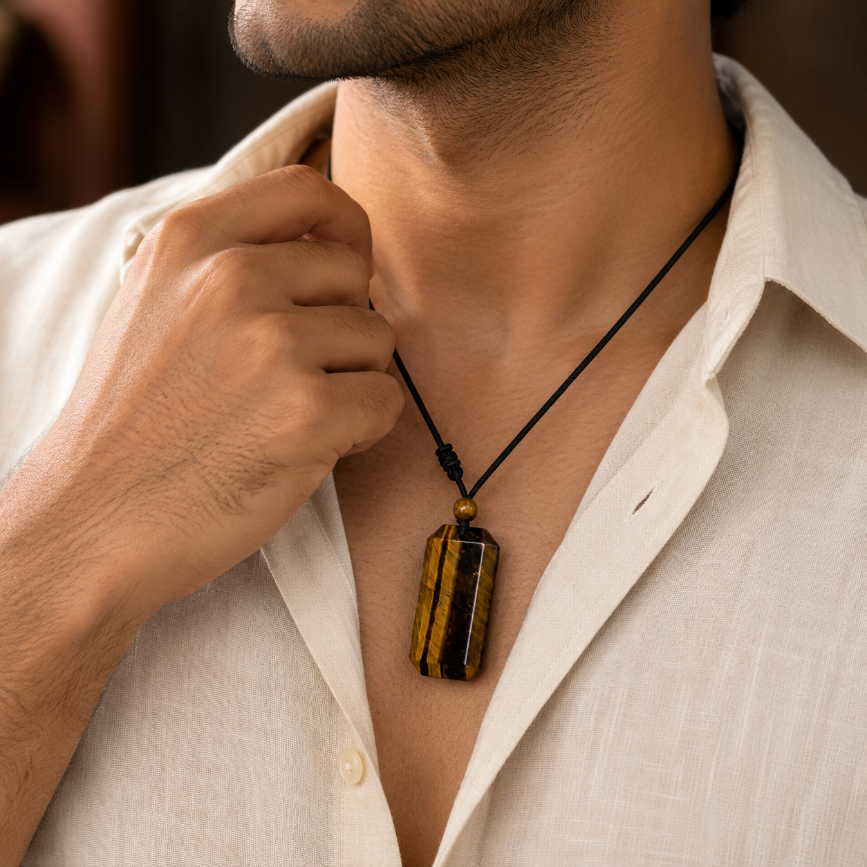 BOLD GenZ Real Tiger Eye Stone Necklace | Natural Stone- For Men| Includes: Necklace