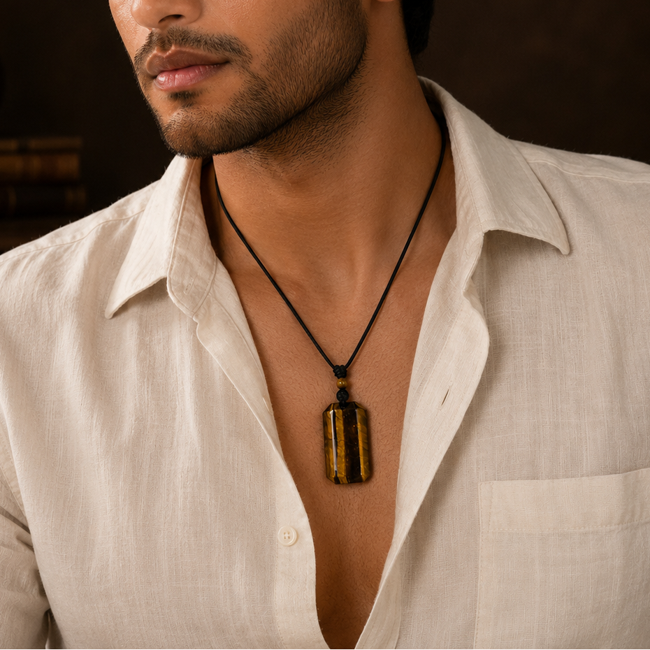 BOLD GenZ Real Tiger Eye Stone Necklace | Natural Stone- For Men| Includes: Necklace