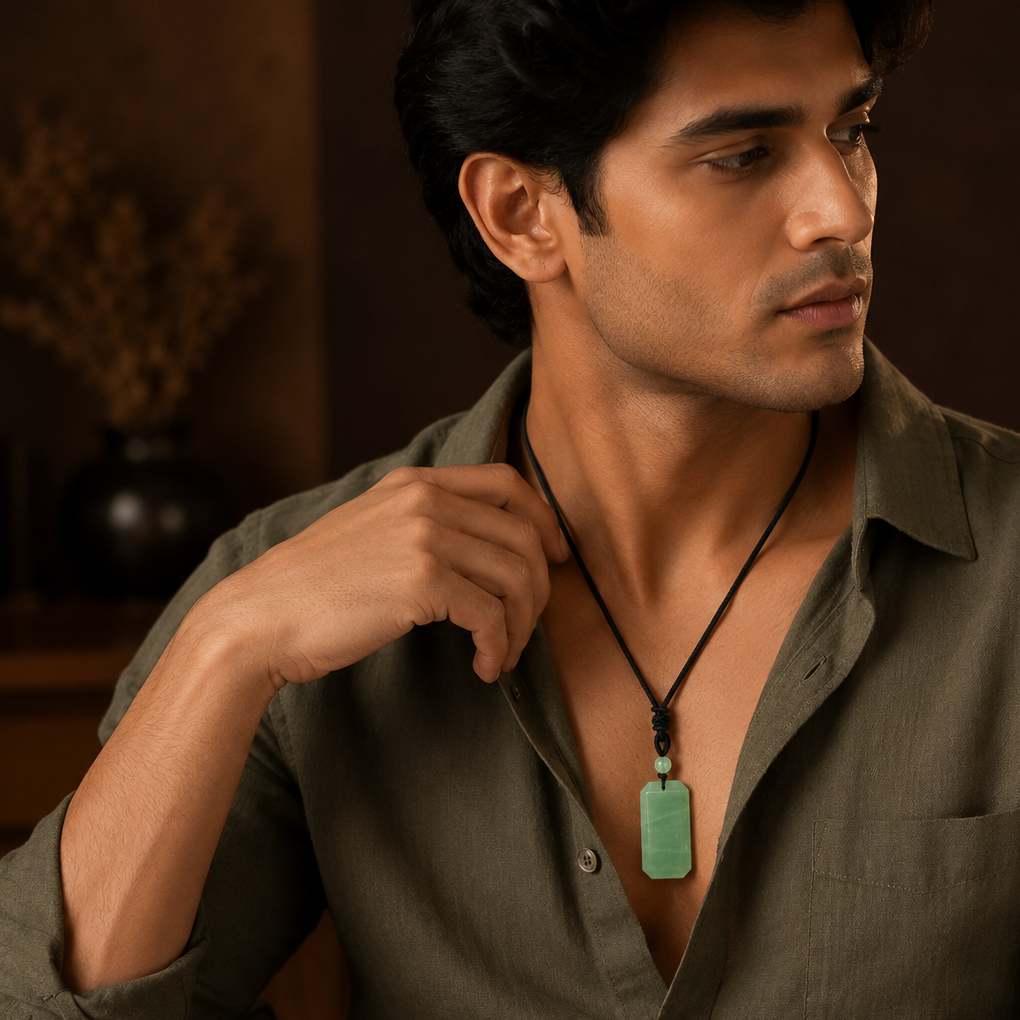 BOLD GenZ Real Green Jade Stone Necklace | Natural Stone- For Men| Includes: Necklace