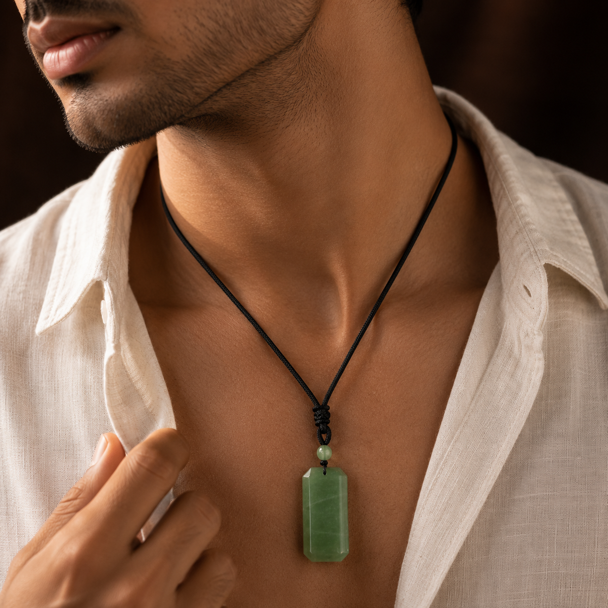 BOLD GenZ Real Green Jade Stone Necklace | Natural Stone- For Men| Includes: Necklace