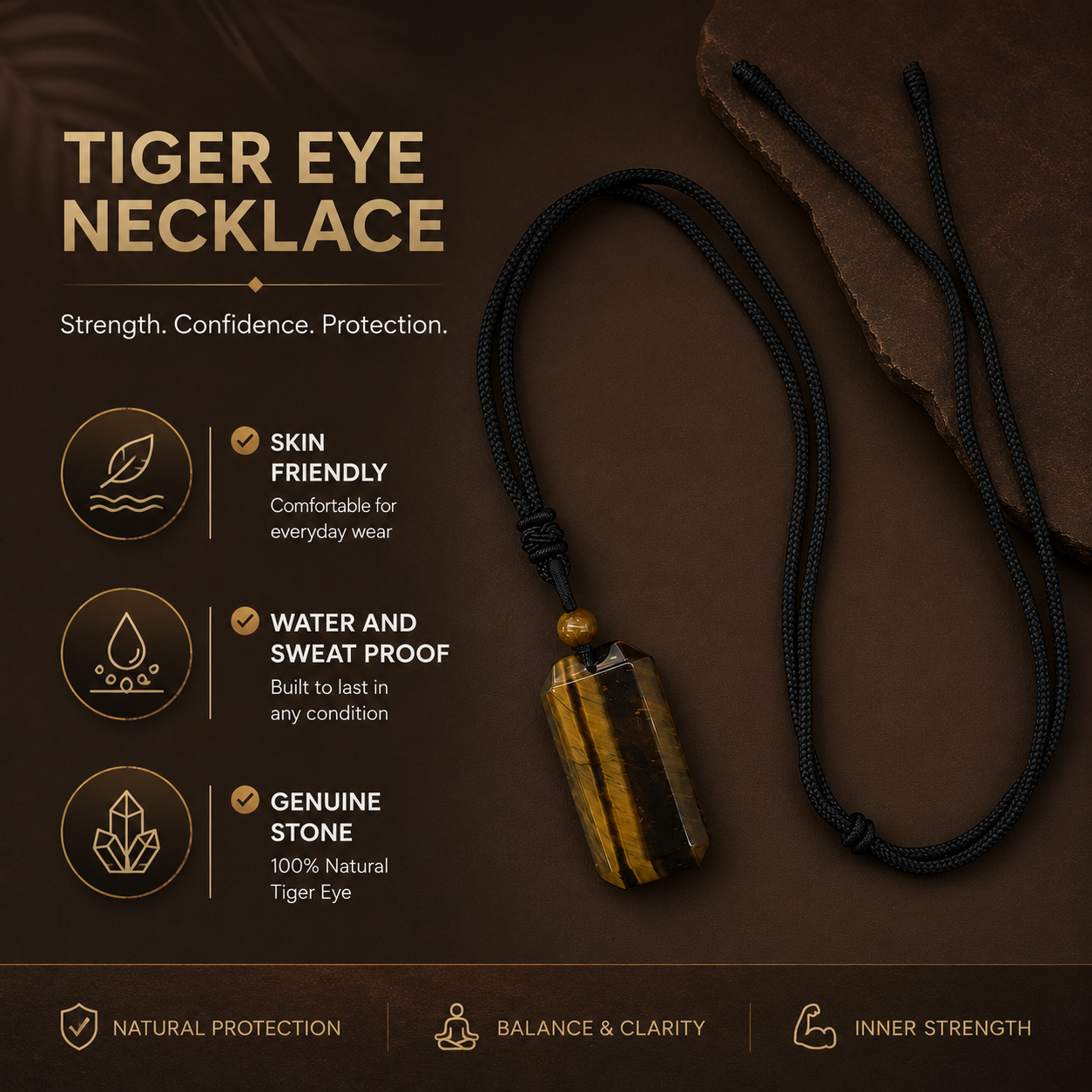 BOLD GenZ Real Tiger Eye Stone Necklace | Natural Stone- For Men| Includes: Necklace