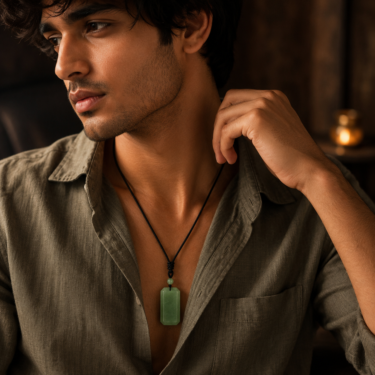 BOLD GenZ Real Green Jade Stone Necklace | Natural Stone- For Men| Includes: Necklace