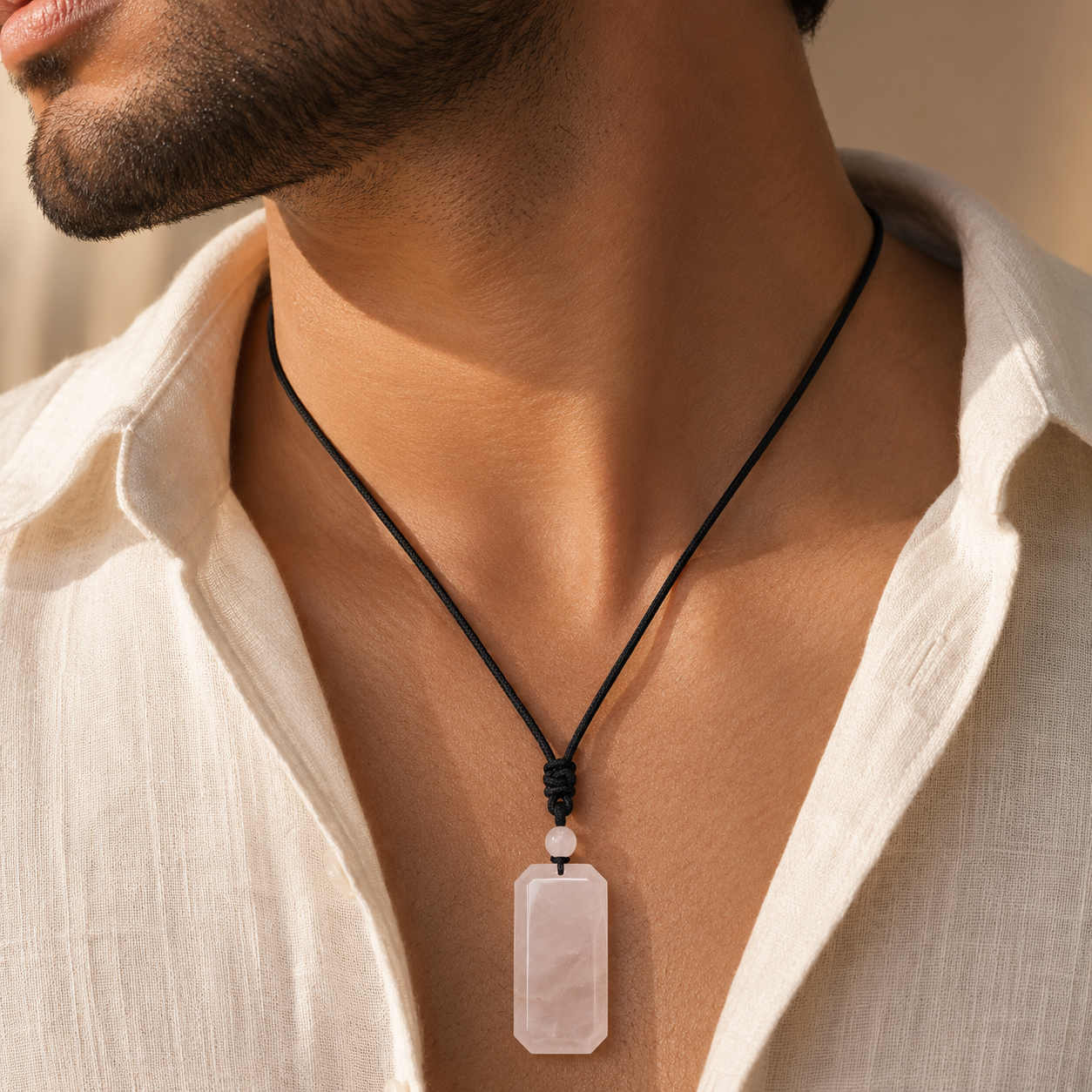 BOLD GenZ Real Rose Quartz Stone Necklace | Natural Stone- For Men| Includes: Necklace