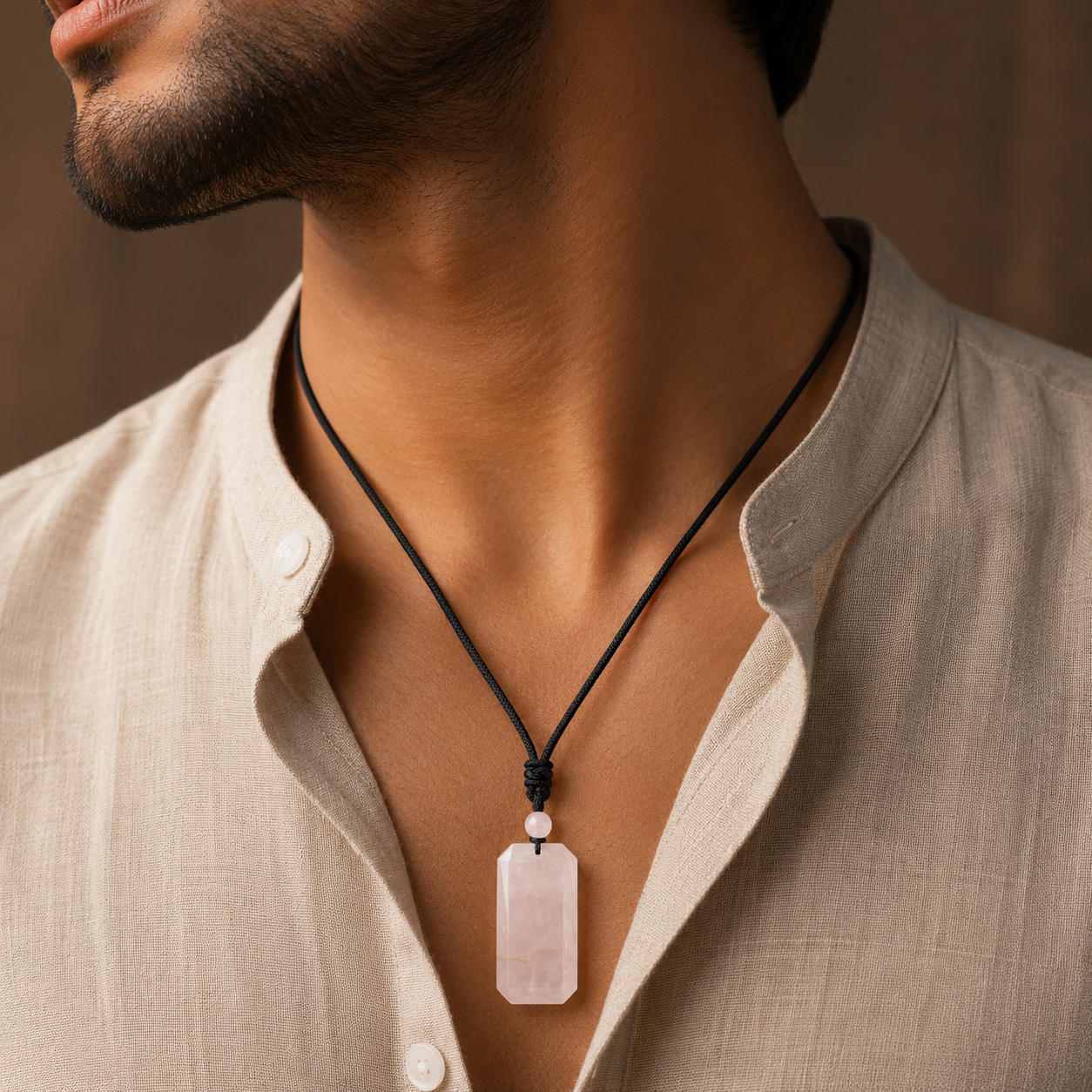 BOLD GenZ Real Rose Quartz Stone Necklace | Natural Stone- For Men| Includes: Necklace