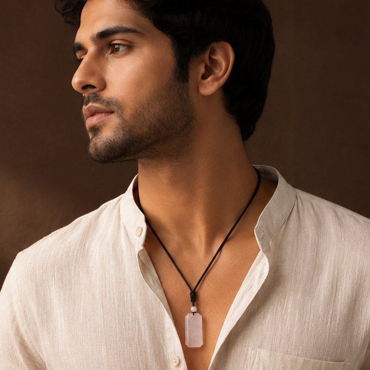 BOLD GenZ Real Rose Quartz Stone Necklace | Natural Stone- For Men| Includes: Necklace