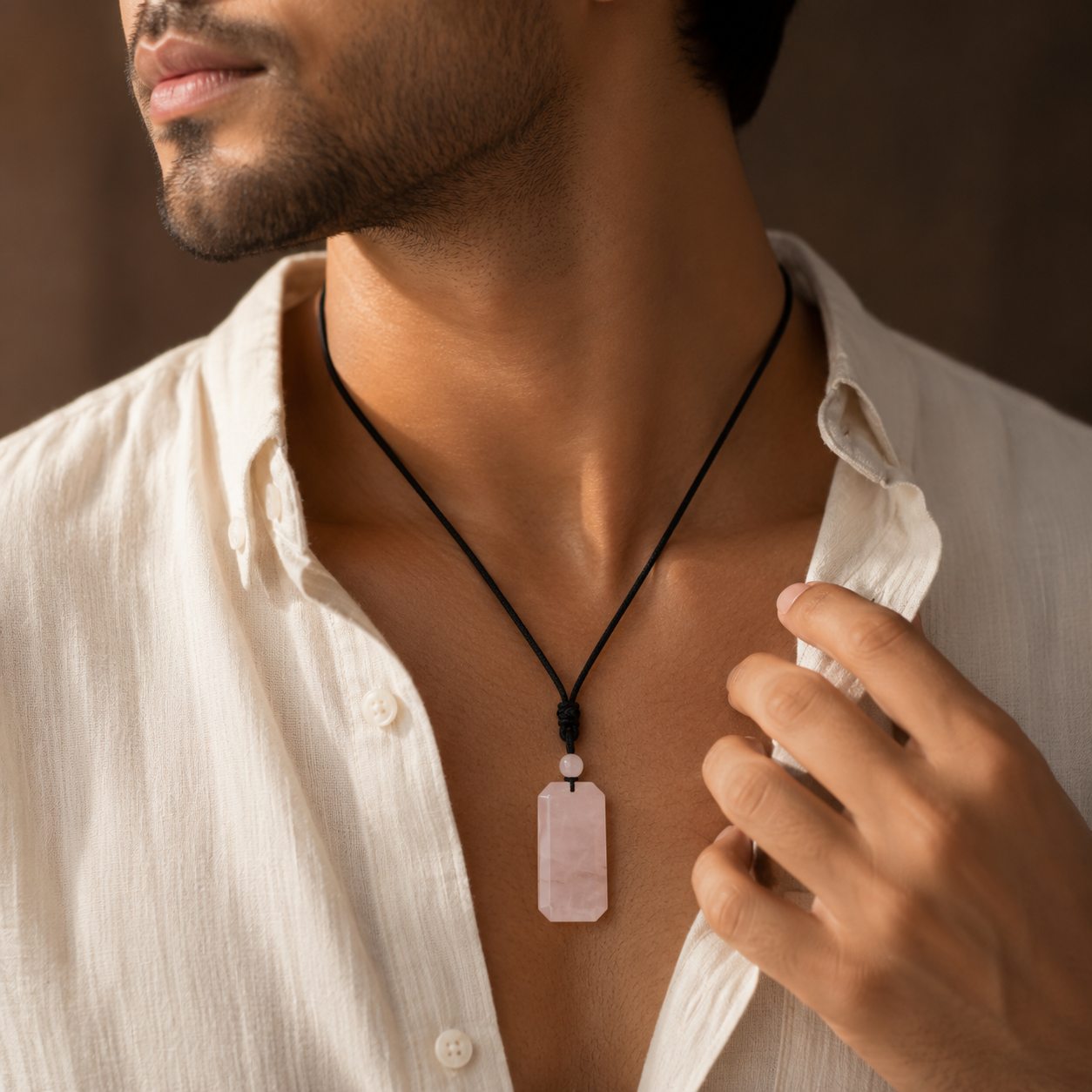BOLD GenZ Real Rose Quartz Stone Necklace | Natural Stone- For Men| Includes: Necklace