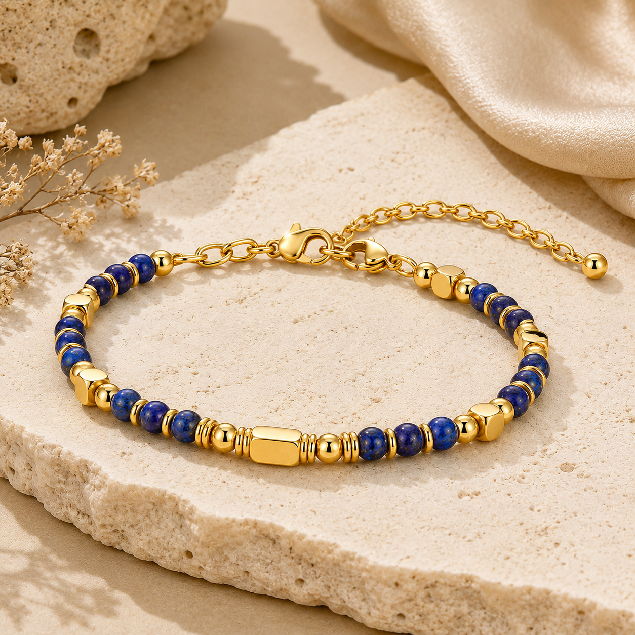 Ultra Rich Lapis Lazuli Stone Flexi Bracelet | 18K PVD Gold Plated- For Men | Includes: Bracelet