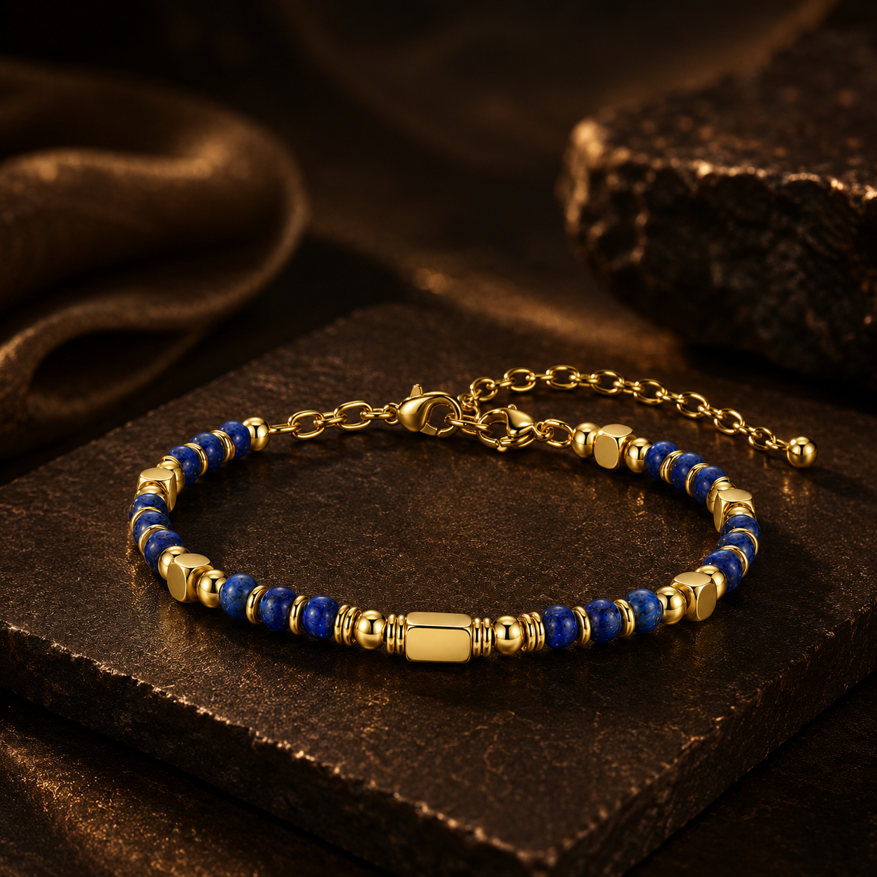 Ultra Rich Lapis Lazuli Stone Flexi Bracelet | 18K PVD Gold Plated- For Men | Includes: Bracelet