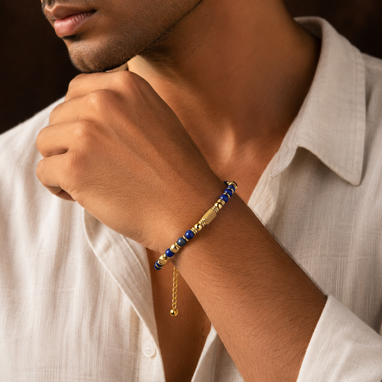 Ultra Rich Lapis Lazuli Stone Flexi Bracelet | 18K PVD Gold Plated- For Men | Includes: Bracelet