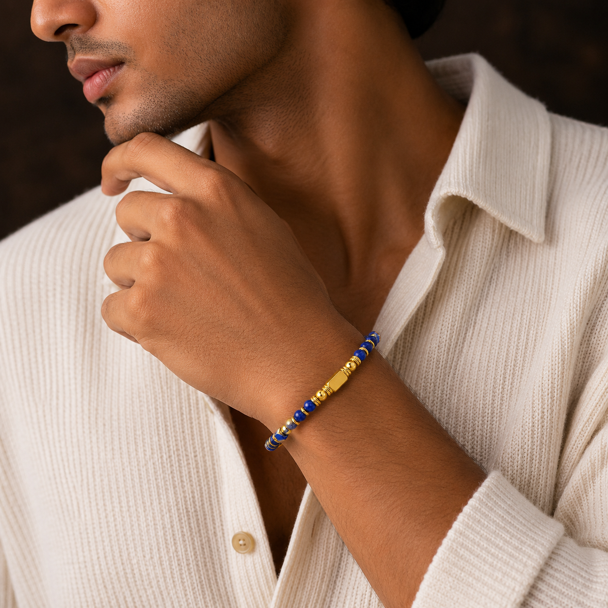 Ultra Rich Lapis Lazuli Stone Flexi Bracelet | 18K PVD Gold Plated- For Men | Includes: Bracelet