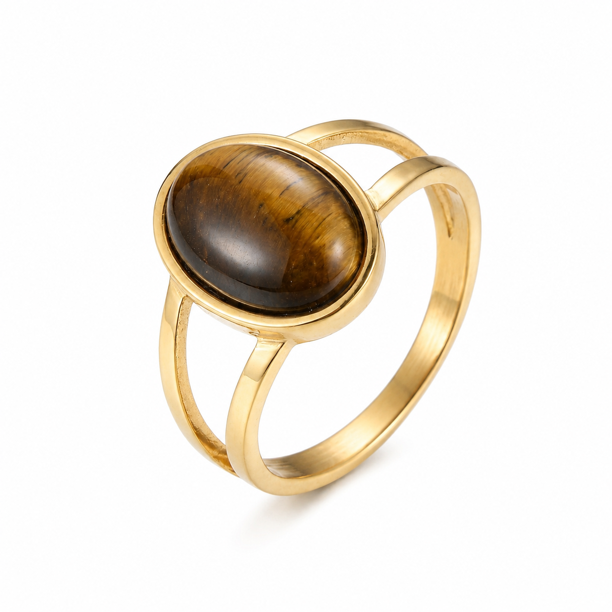Cat's Eye Stone Golden Dual Band Oval Ring | 18K Real Gold PVD Plated– For Women | Includes: Ring