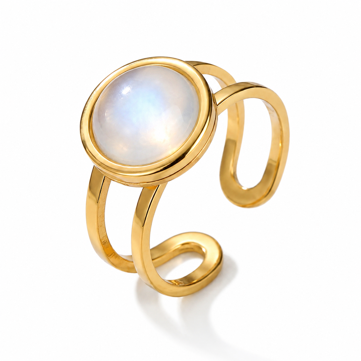 Moon Light Real Stone Flexi Size Golden Ring | 18K Real Gold PVD Plated– For Women | Includes: Ring