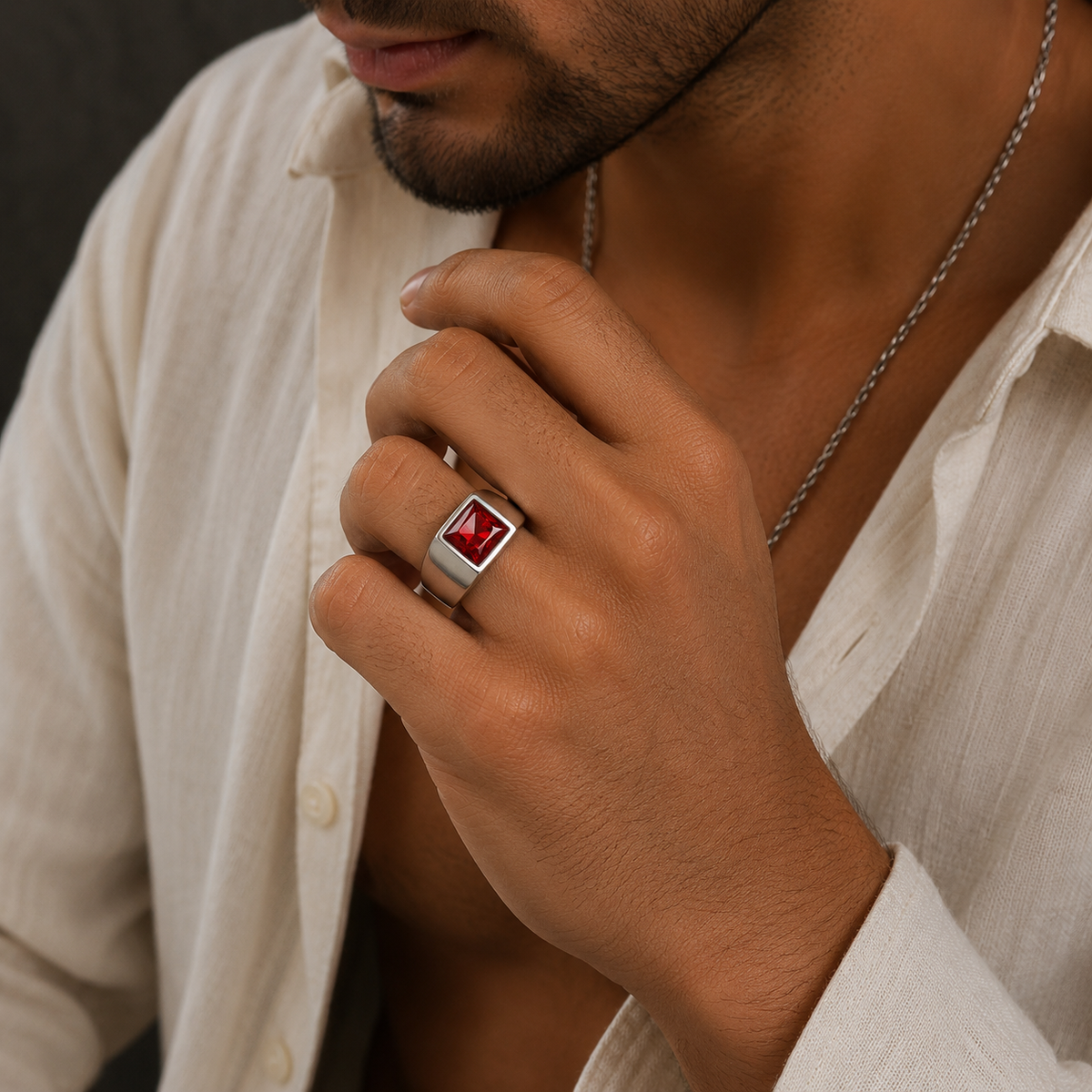 Regular Red Square Zircon Titanium Ring | PVD Plated– For Men | Includes: Ring