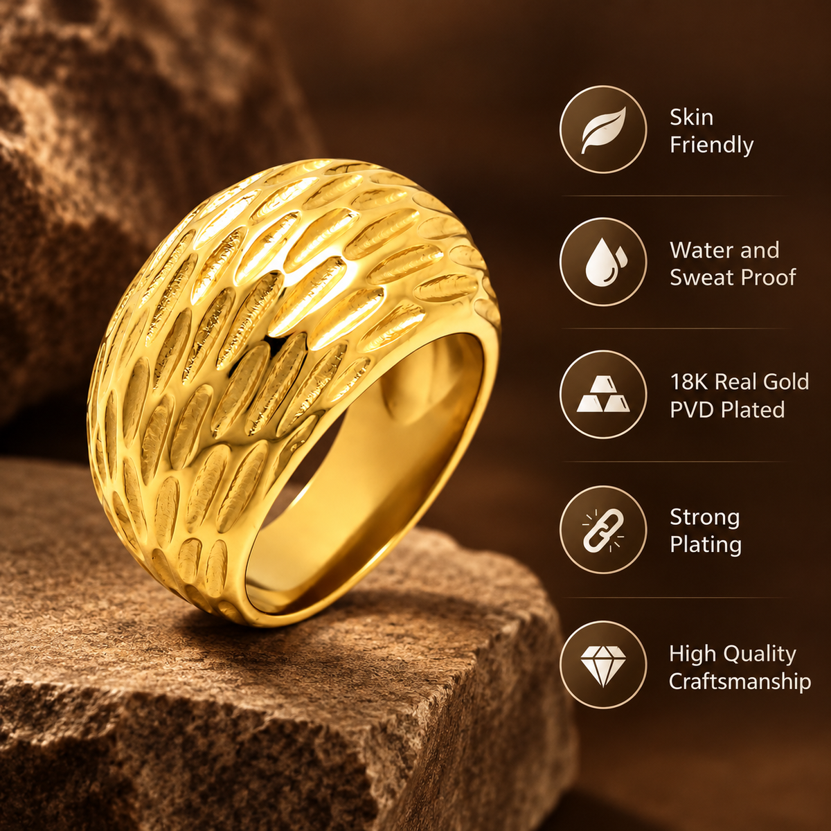 Liquid Gold Wave Statement Ring | PVD Plated– For Men | Includes: Ring