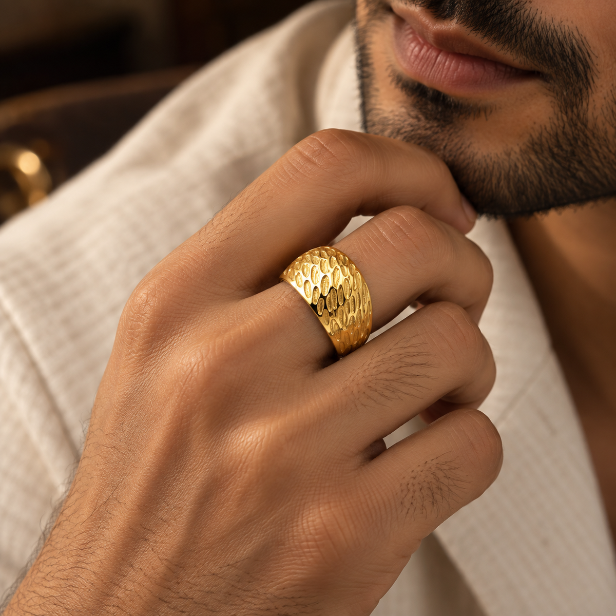 Liquid Gold Wave Statement Ring | PVD Plated– For Men | Includes: Ring
