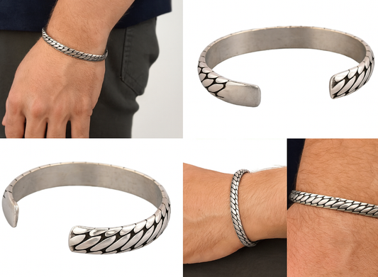 Geometric Oval Cuff Bracelet (SLIM FIT) | Premium Alloy - For Boys | Includes: Bracelet